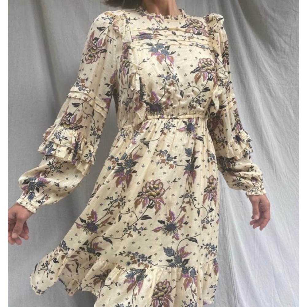 Scotch & Soda Floral Print Ascari Midi Dress Cream Med Flowy Feminine Ruffle